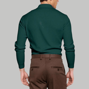 Trendy Long Sleeve Ribbed Knit Polo Shirt - Montford & Co