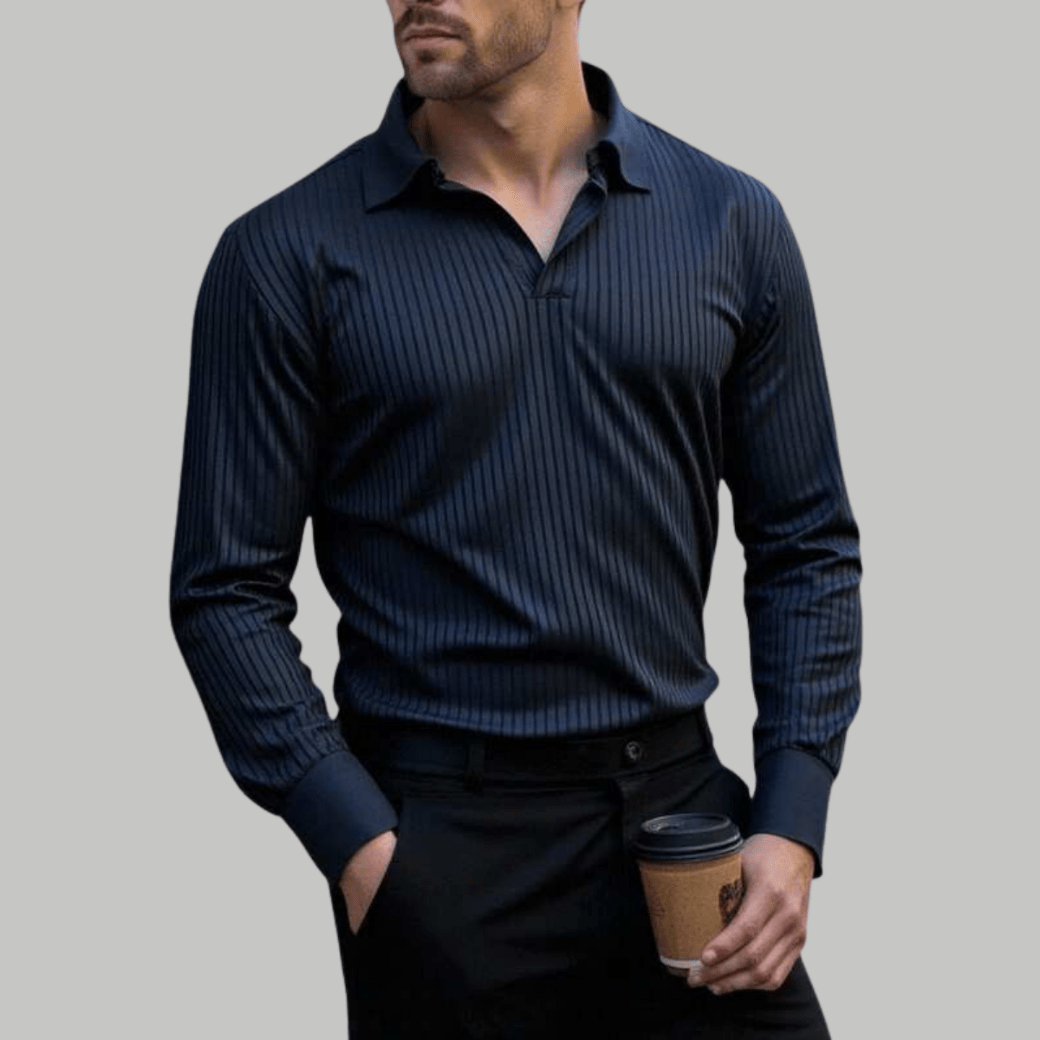 Trendy Long Sleeve Ribbed Knit Polo Shirt - Montford & Co