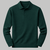 Trendy Long Sleeve Ribbed Knit Polo Shirt - Montford & Co