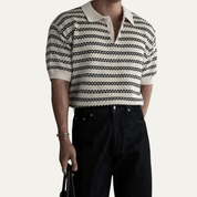 Turn Down Collar Striped Knit Polo Shirt - Montford & Co