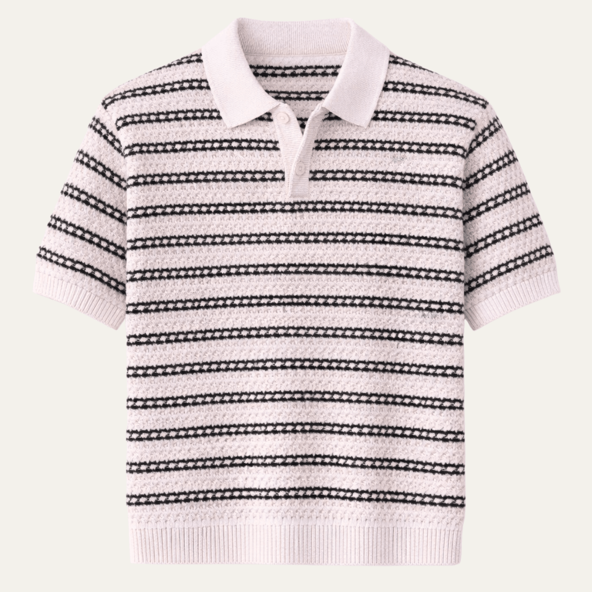 Turn Down Collar Striped Knit Polo Shirt - Montford & Co