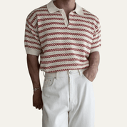 Turn Down Collar Striped Knit Polo Shirt - Montford & Co