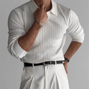V Neck Jacquard Knit Polo Shirt - Montford & Co