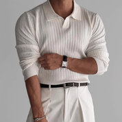 V Neck Jacquard Knit Polo Shirt - Montford & Co