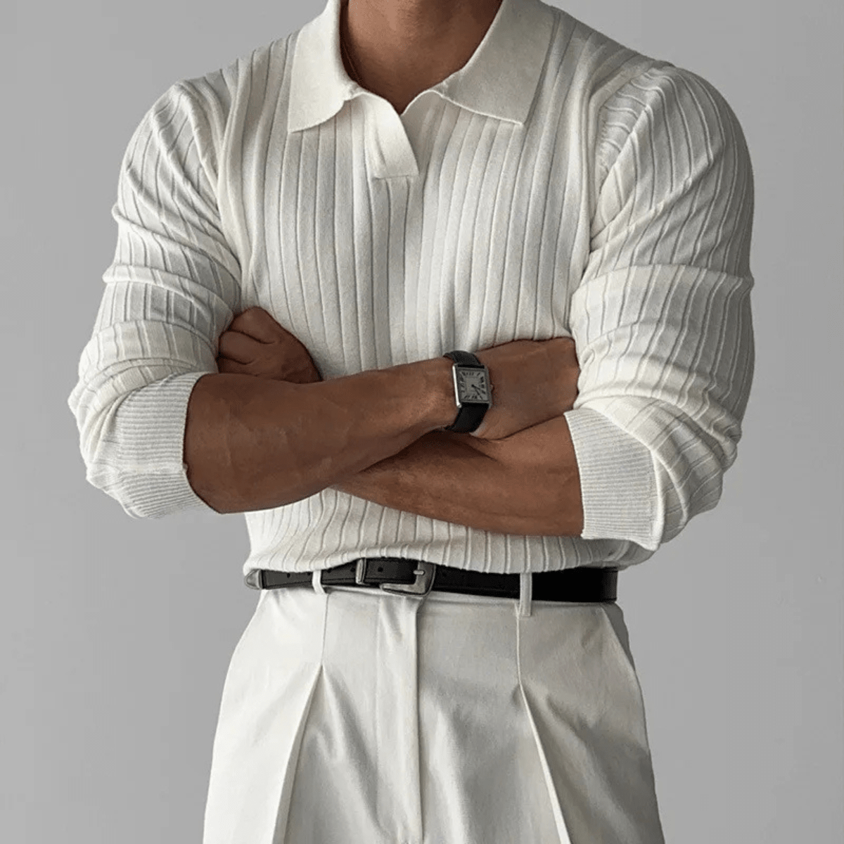 V Neck Jacquard Knit Polo Shirt - Montford & Co
