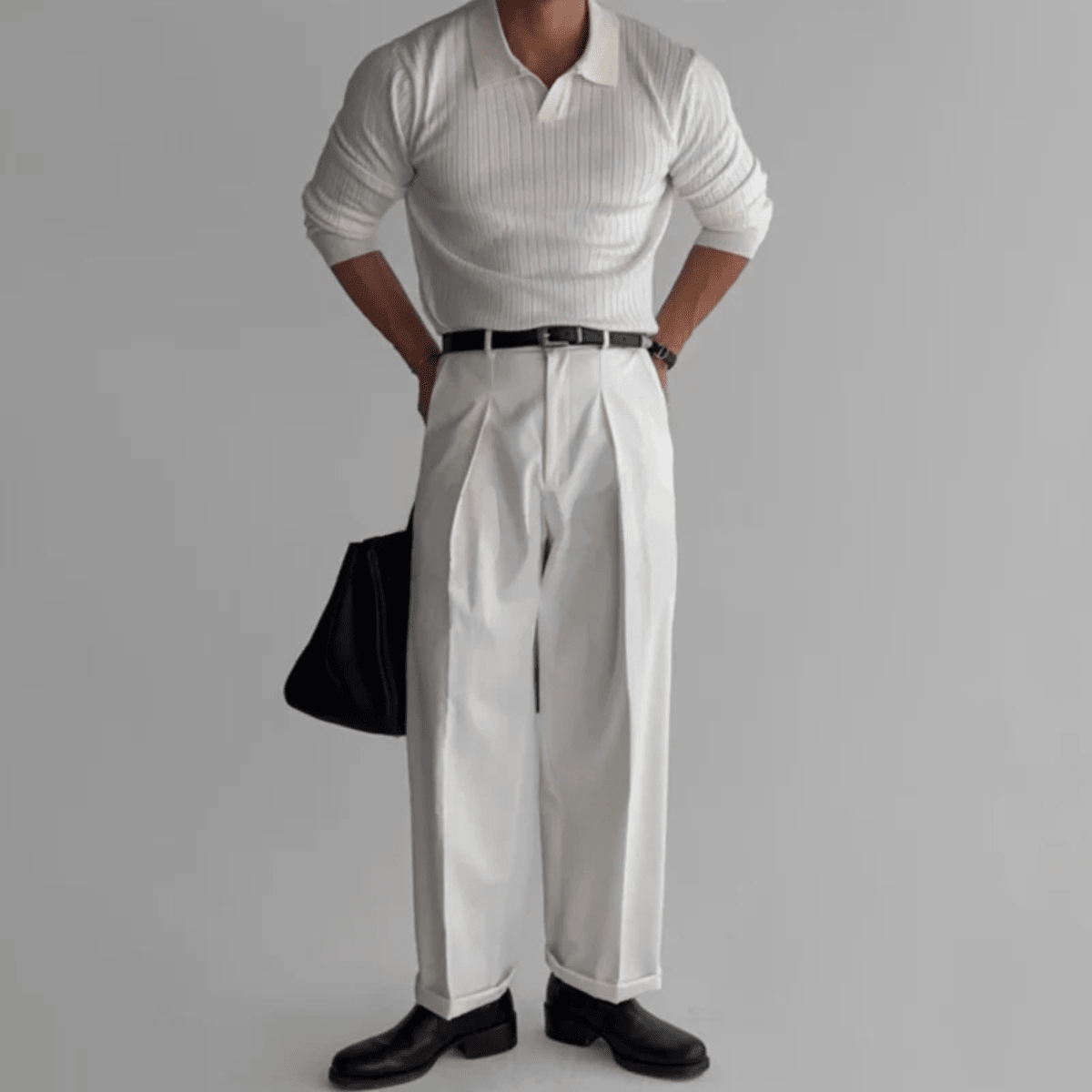 V Neck Jacquard Knit Polo Shirt - Montford & Co