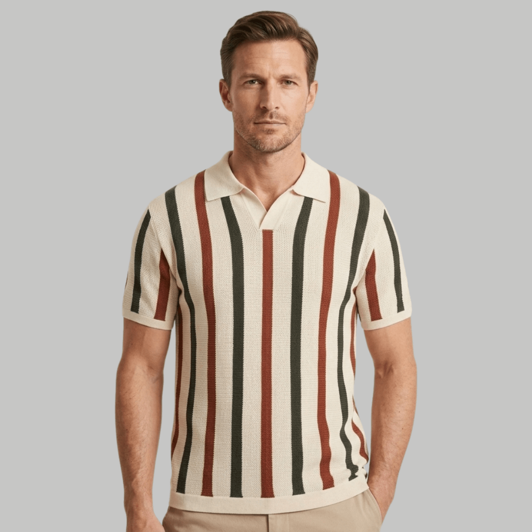 Vintage Striped Knit Polo Shirt - Montford & Co