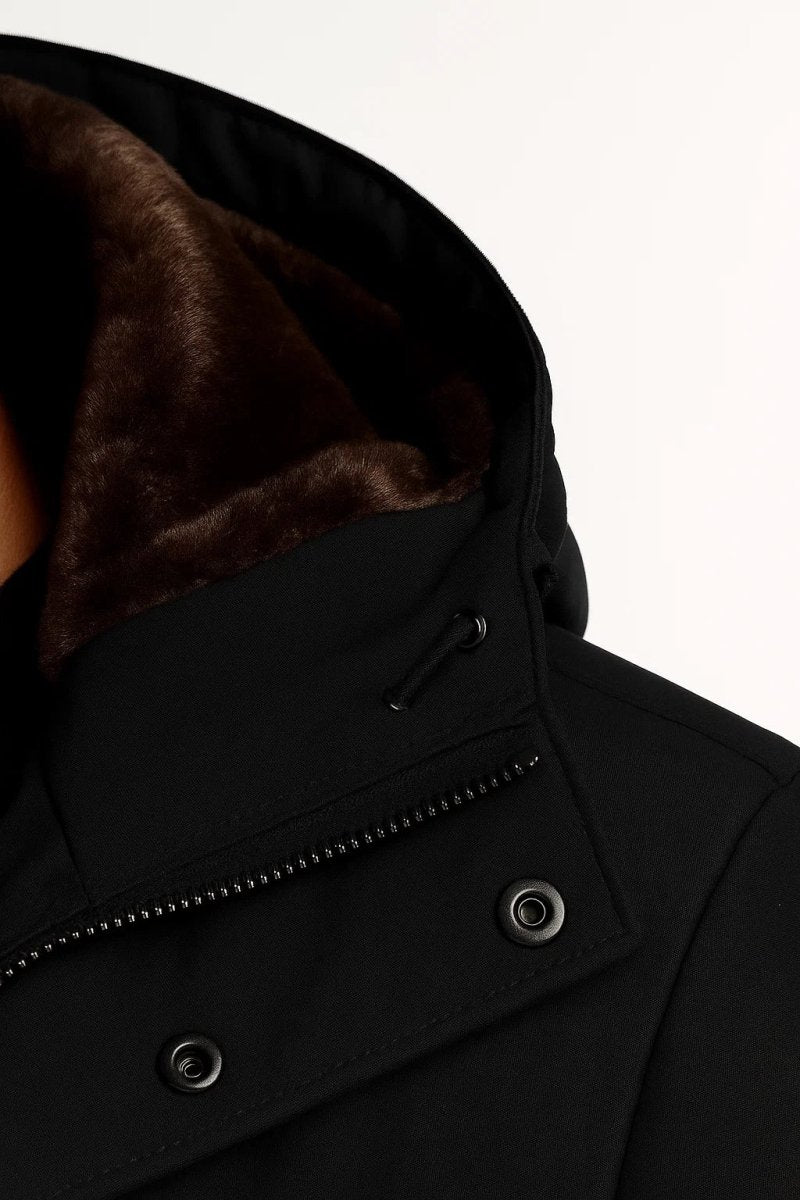 Winter Jacket in Black Oversized with Thick Padded Hood - Montford & Co