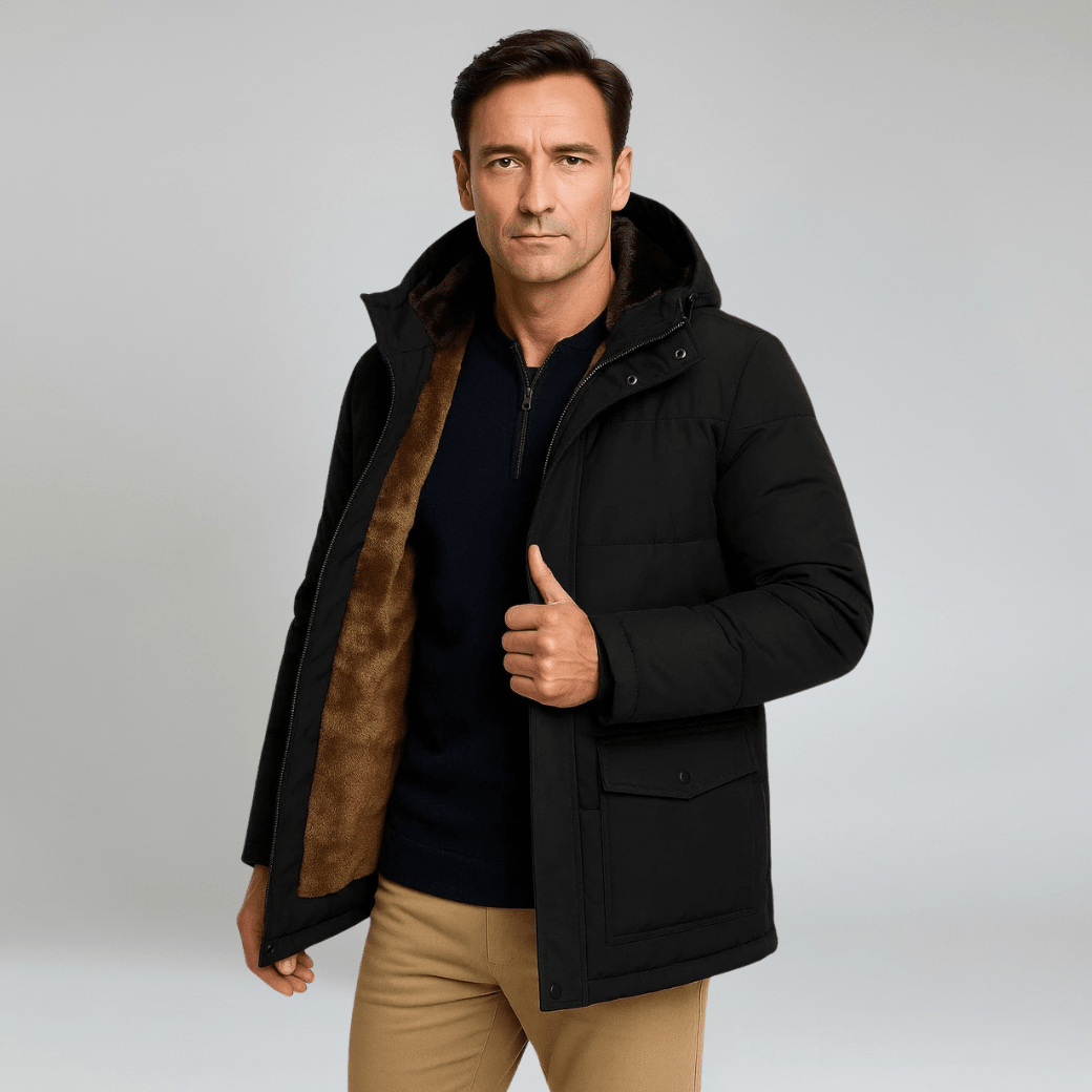 Winter Jacket in Black Oversized with Thick Padded Hood - Montford & Co